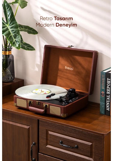 Fressi Dahili Hoparlörlü Pikap Müzik Kutusu Usb+rca+bluetooth Fr-p101 Zenitte Kahverengi