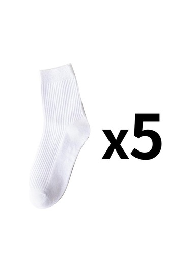 Beyaz 5 Çift/grup Erkek Dikey Çizgili Pamuklu Çorap Orta Buzağı Nefes Alabilen Çorap İş Spor Çorapları Beyaz