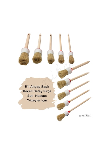 5'li Ahşap Saplı Keçeli Detay Fırça Seti Hassas Yüzeyler İçin Uygundur 1 Adet