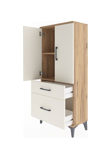 Arges Dolap 2 Raflı 2 Çekmeceli 2 Kapaklı 60x30x134 Çam-aytaşı Atlas Çam