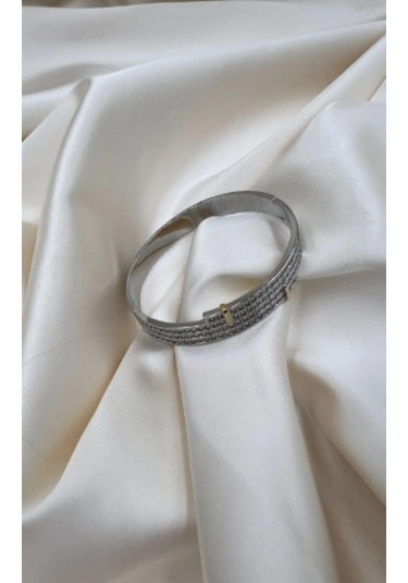 Bb İthal Dört Sıra Taş Kelepçe Bilezik Gümüş