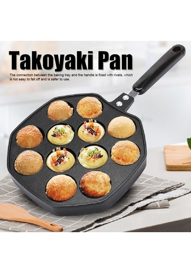 Hombey Alüminyum Takoyaki Tepsisi 12 Lü, Kaynamaz Kaplama, Anti-parça Kollü, Ev Ofis Mutfak Siyah