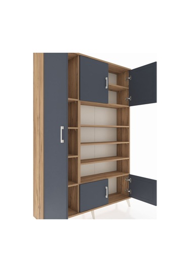 Arges Dolap 10 Raflı 5 Kapaklı 132x30x195 Çam-antrasit/çam Çam