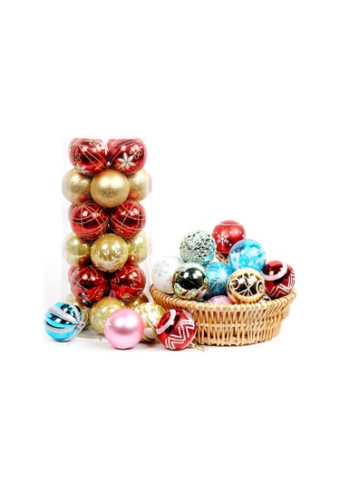 Gajeena 6cm Göl Mavisi Noel Ağaç Topları, 24 Adet Pvc Boyalı Noel Dekorasyonları, Kutulu Noel Ağaç Zırhı Çok Renkli