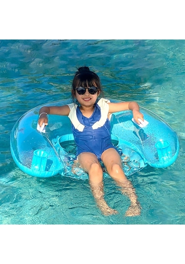 Ikkb Yetişkin Açık Su Eğlence Pvc Şişme Şeffaf U Şeklinde Payetli Şezlong Mavi