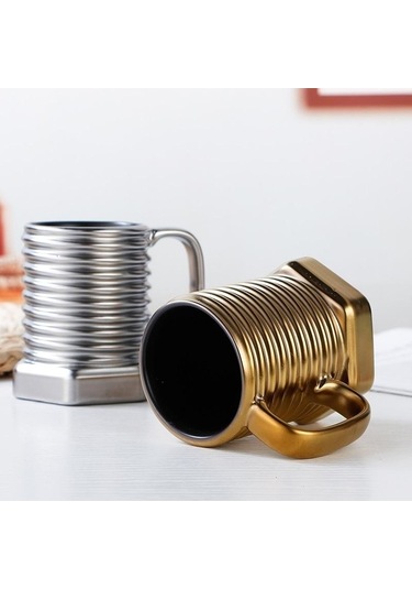 Novahub Altın Roman Seramik Fincan Kupa, Vidalı Kahve Bardağı, 300-400ml, Yaratıcı Kahve Fincanı Altın