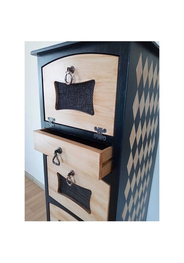 El Boyaması Çekmeceli Kapaklı Dekoratif Ahşap Dolap 105x37x37 Cm Ahşap