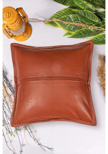 Premium Dekoratif Taba Deri Kırlent Kılıfı/ev Ve Ofis Için Gerçek Deri 45x45cm Kırlent Kılıfı Taba