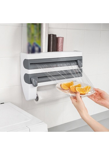 Teltree 3 Lü Mutfak Organizatörü: Kesici Fonksiyonlu Beyaz Folyo, Streç Film Ve Kağıt Havlu Askısı Gümüş