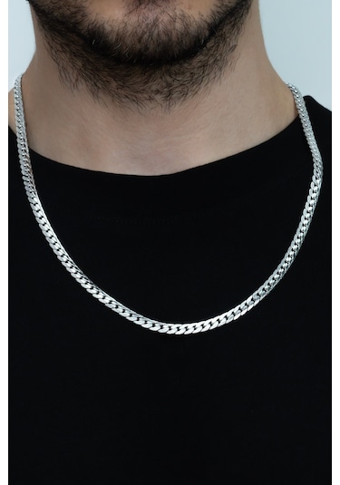 Ezme Hasır Yassı Yılan Model Çelik Erkek Kolye Eck36