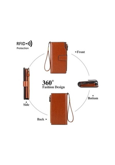 Linjinxu 1669 Rfıd Anti-manyetik Hırsızlığa Karşı Retro Uzun Cüzdan Kartlık Belge Çantası Lotus Rengi Çok Renkli