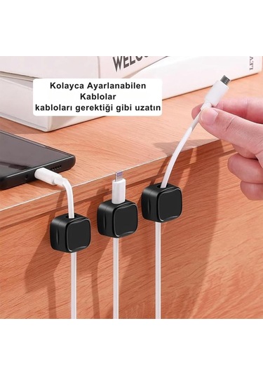 Coofbe 6 Adet Set Yapışkanlı Manyetik Kapaklı Kablo Düzenleyici Kablo Organizer Kablo Düzenleyici 25cm-300lü
