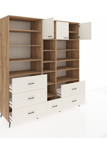 Kronos Dolap 17 Raflı 6 Çekmeceli 3 Kapaklı 220x59x243 Çam-aytaşı/aytaşı Aytası/aytası