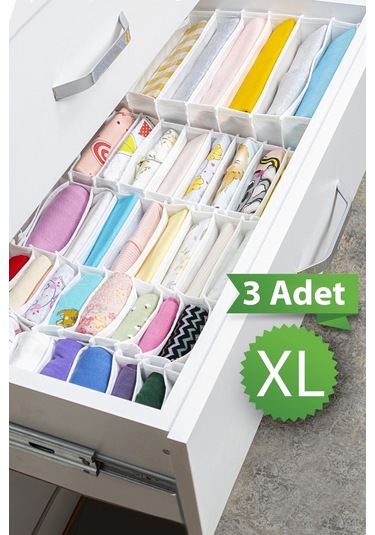 3 Adet 8 Bölmeli Çizgili Akordiyon Çok Amaçlı Çekmece Dolap İçi Organizer Düzenleyici 30x39x14 Cm Xl Gri