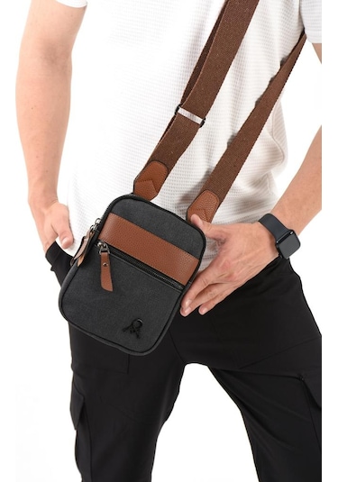 Kanvas Kumaş Telefon Çantası Erkek Postacı Çanta 20 12 Cm Çapraz Askılı Omuz Çantası Mega Çanta Taba