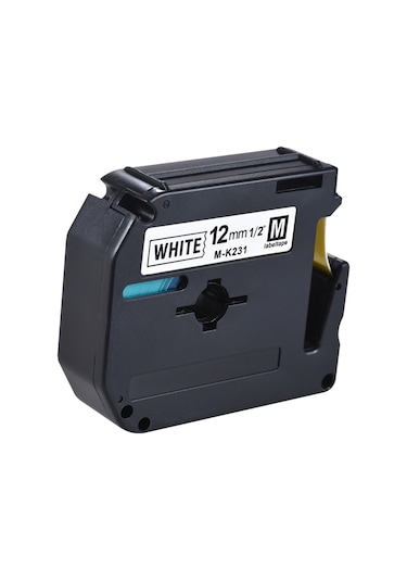 Kangvka Brother M-k231 12mm Etiket Şeridi - Siyah Yazılı Beyaz Zeminli 8m Uzunluk