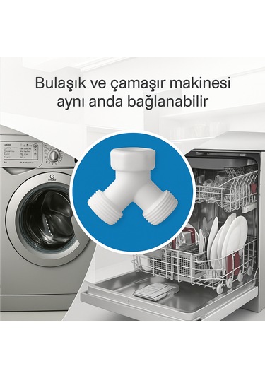 2 Adet Y Çatal Bağlantı Aparatı + Conta 3/4 İnç Girişli Çamaşır