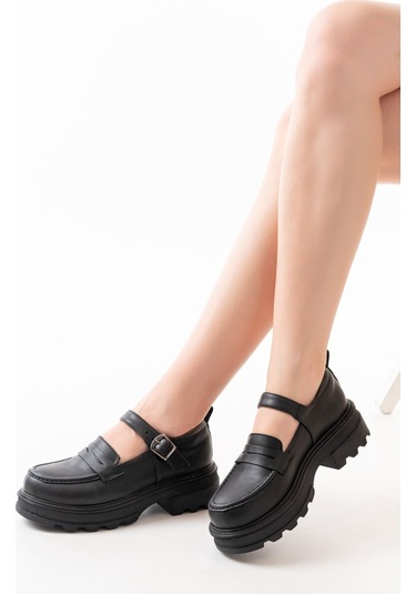 745-771 Siyah Kadın Günlük Yüksek Tabanlı Loafer Ayakkabı