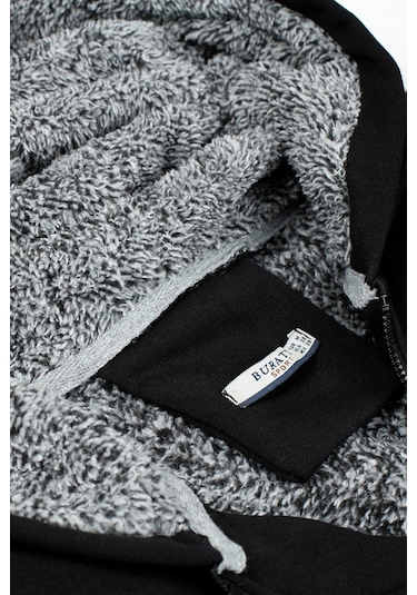Buratti Içi Kürklü Kapüşonlu  Slim Fit Erkek Sweat 575708 Siyah