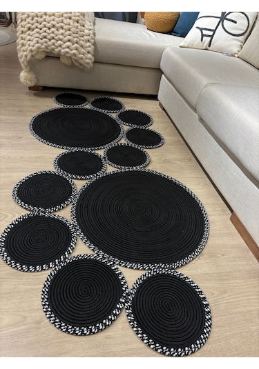 Mavaux Siyah Snake Hasır Jüt Bej Yolluk Halı Kilim Siyah - Beyaz
