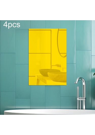 Sones 4 Adet 42cm X 27cm Dik Açı Modelleri Dikdörtgen Akrilik Ayna Stereo Duvar Stickerları Altın Diğer