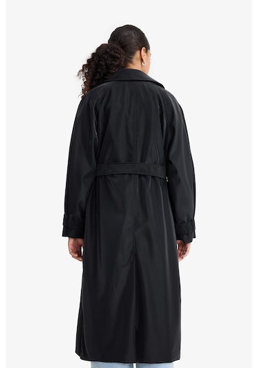 Defacto Regular Fit Suni Deri Kemerli Uzun Trençkot E8580ax25aubk27 Siyah