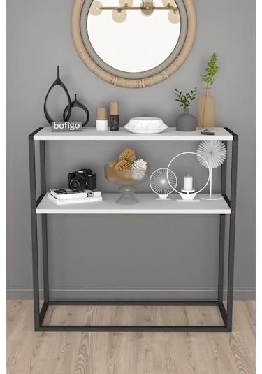 Metal Ayaklı Dresuar Dekoratif Raflı Dresuar Beyaz