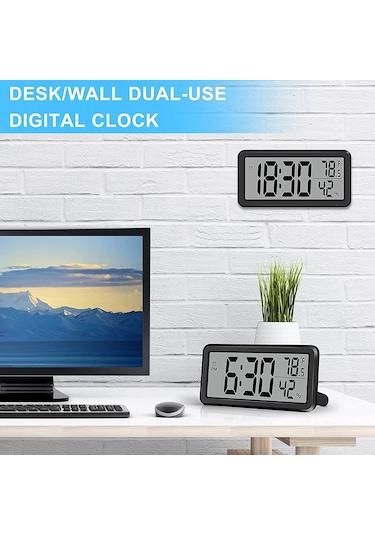 Xurunkeji Dijital Çalar Saat, Masa Saati, Pil İle Çalışan Lcd Elektronik Saat Dekorasyonları Yatak Odası Mutfak Ofis - Siyah