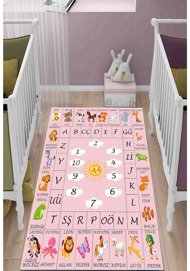 Öğretici Ingilizce Çocuk Oyun Halısı Kaymaz Makinede Yıkanır