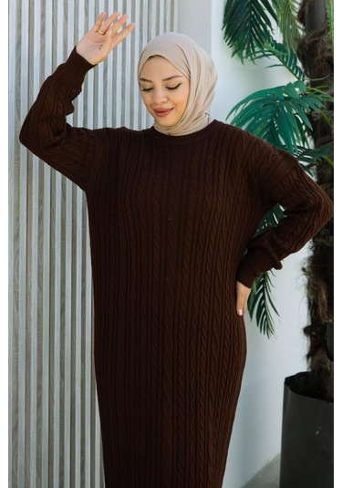 Brc2440kahve-bisiklet Yaka Örme Triko Elbise Kahve