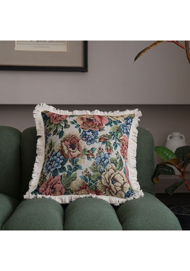 Geeroyoo Amerikan Tarzı Çiçek Desenli Tassel Döşeme Kumaş Yastık Kılıfı - Koltuk, Yatak, Otomobil İçin 45x45 Cm Dolu Olmayan Diğer