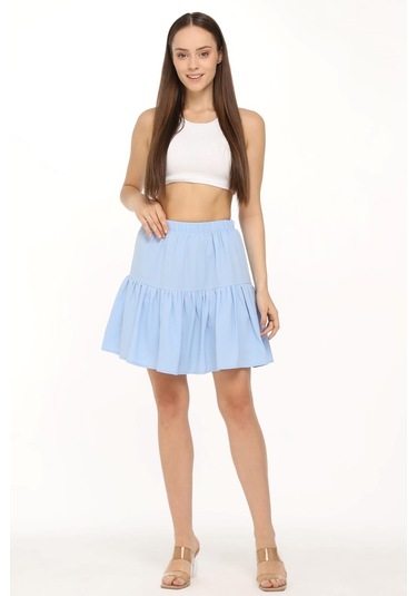 Likralı Krep Kumaş Şort Etek Açık Mavi