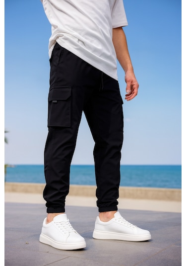 Kargo Cepli Paraşüt Kumaş Siyah Renk Erkek Pantolon-1817 Siyah