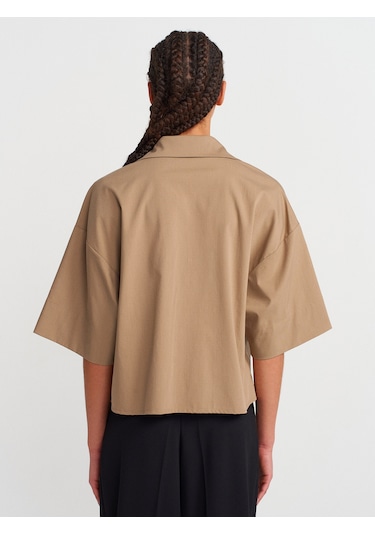 Dilvin 50495 Oversize Cepli Gömlek-camel CAMEL