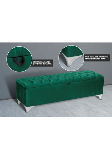 Vetra Sandıklı Bench Puf, Beyaz Yeşil