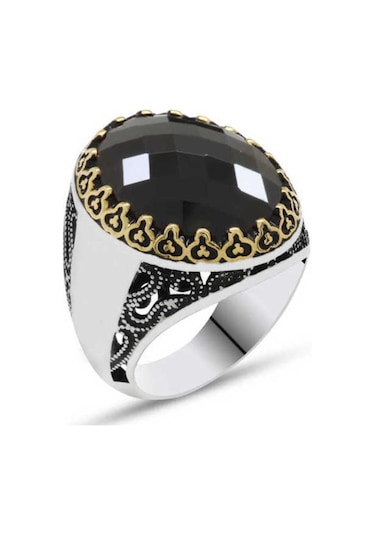 Gümüş Siyah Zirkon Taşlı Erkek Yüzük (510786373)