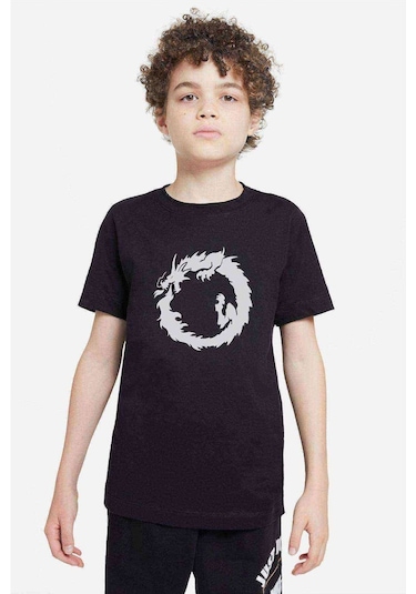 Tshirthane Silhouette Dragon Bearded Baskılı Unisex Çocuk Siyah Tshirt