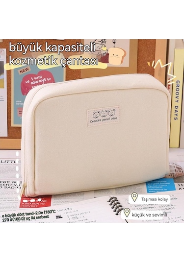 Geniş Kapasiteli Seyahat Kalem Kutusu, Okul Ve Ofis Organizer Çantası, Çok Bölmeli Kozmetik Saklama Çantası, Şık Ve Pratik Depolama Çözümü, Dayanıklı Öğrenci Malzeme Organizer Bej