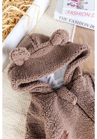 Kapüşonlu Kendinden Eldivenli Welsoft Kışlık Kız/erkek Bebek Tulum Kahverengi