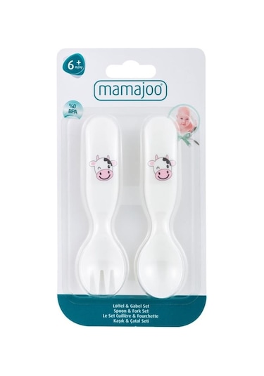 Mamajoo Desenli Kaşık & Çatal Seti / Pembe İnek
