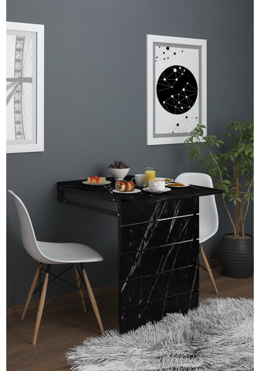 Fulya Duvara Monte Katlanabilir Pratik Yemek Masası Siyah