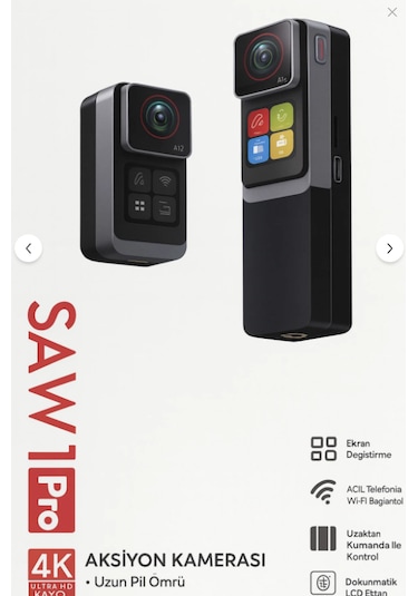 Saw1 Pro 4k Aksiyon Kamerası Wi-fi Bağlantı Dokunmatik Lcd 6 Eksenli Jiroskoplu Dengeleme