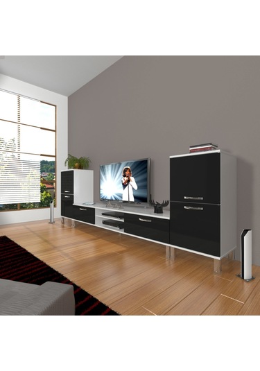 Decoraktiv Eko On2 Slm Dvd Krom Ayaklı Tv Ünitesi Tv Sehpası Beyaz - Siyah