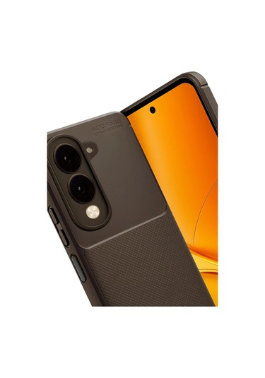 Vivo Y29s Uyumlu Kılıf Karbon Tasarım Kamera Korumalı Silikon Telefon Kılıfı Kapak Kahverengi