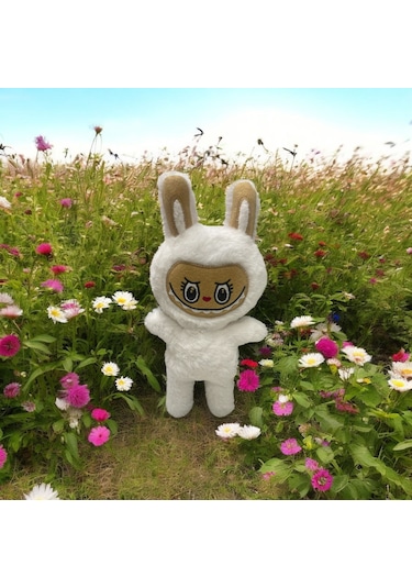 Mini Krem Tavşan Kostümlü Labubu Peluş Oyuncak