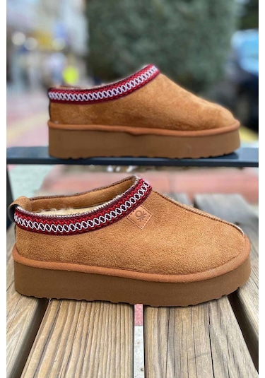 Benetton İçi Tüylü Yarım Ayakkabı Terlik Taba