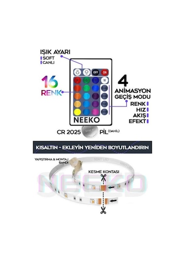 5mt Şerit Animasyonlu Tak Çalıştır Kumandalı Trafolu Rgb