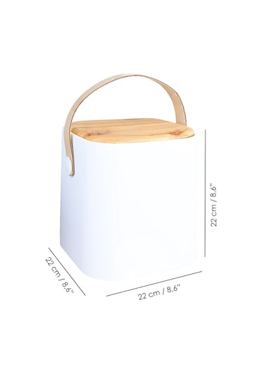Ahşap Görünümlü Çöp Kovası - Akıllı Kapak Tutma Saplı Kovalı Tezgah Üstü Mutfak Çöp Kovası 4lt Beyaz