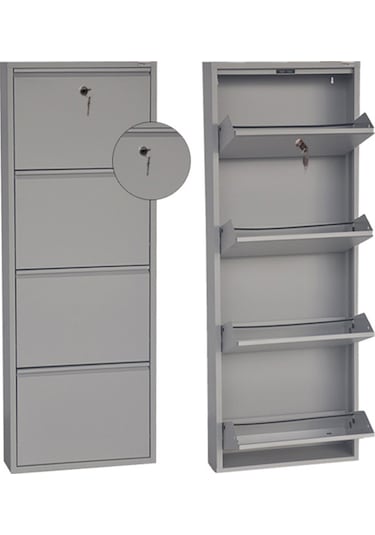 Kilitli 4'lü Metal Ayakkabılık - Gri