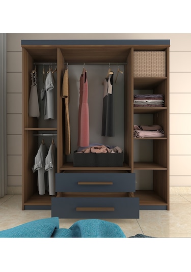 Metalia Gm815 Nisa Delüx 4 Kapı 2 Çekmeceli Aynalı Gardrop Ceviz-Antrasit